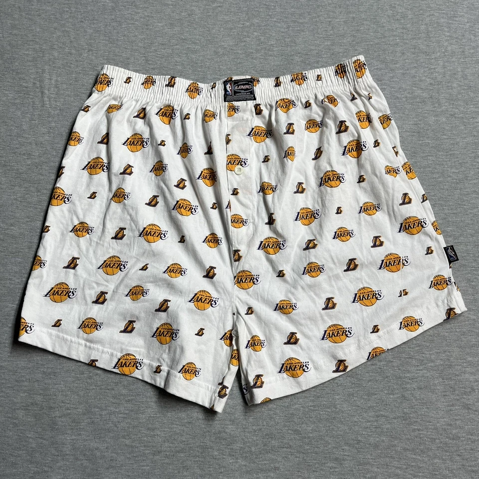NBA Los Angeles Lakers UNK Mens Sleep Shorts Size Large White All Over Print - Image 1 of 4
