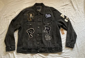 POLO RALPH LAUREN MENS BRAND NEW CUSTOM PATCH TRUCKER DENIM JACKET BLACK 3XLT - Picture 1 of 2