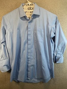 Stacy Adams Mens Long Sleeve Dress Shirt Blue 17.5 32/33 Button Down French Cuff - Picture 1 of 8