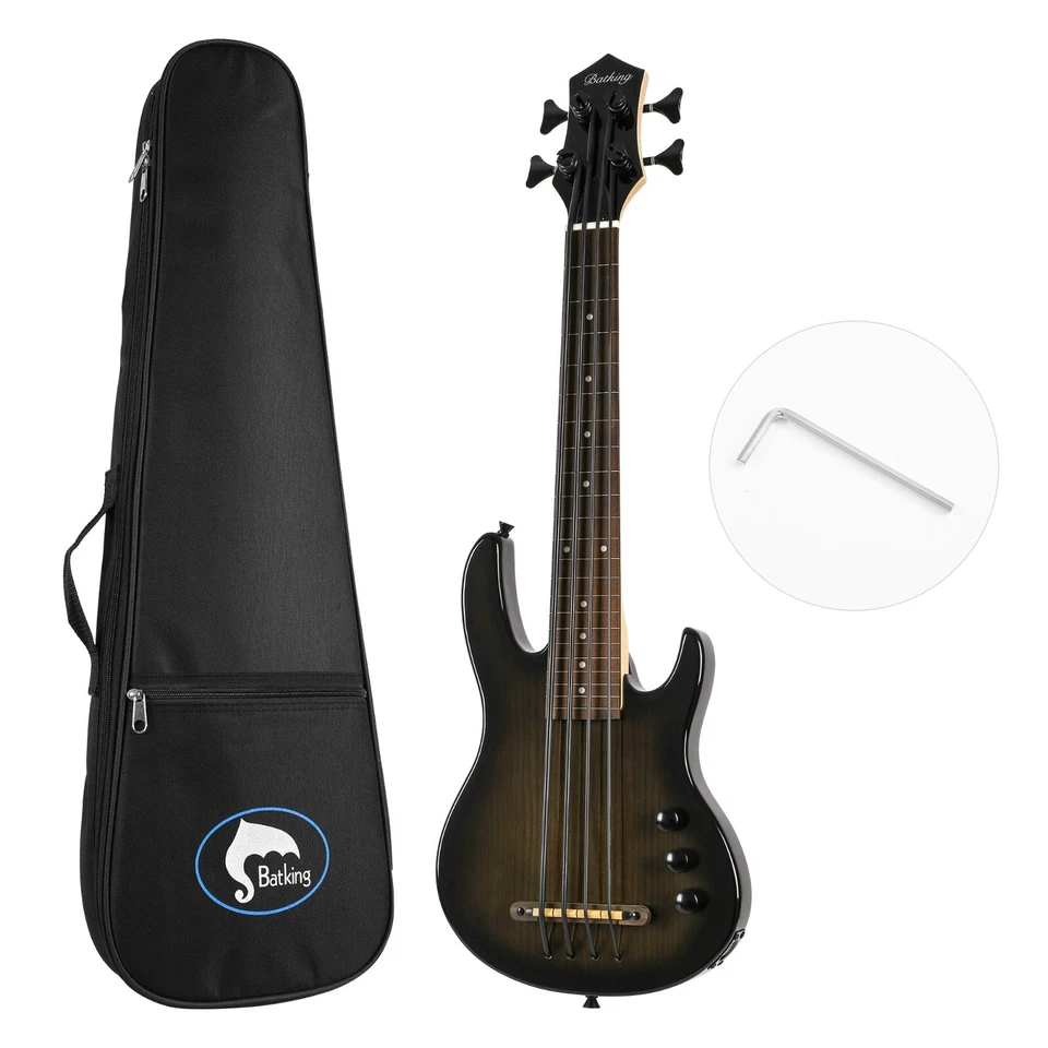 MiNi 4string ukulele electric bass black color Without Fret Only Fret Line W/Bag - Image 1 of 4