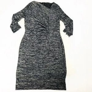 Talbots Heather Black Asymmetrical Neck Ruched Knit Dress Size L - Picture 1 of 5