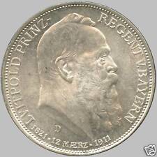 1911 'D' Germany (Bavaria) 3 Mark Silver Coin (16.667 grams .900 Silver)