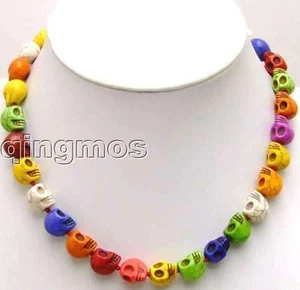 Collar de 10 mm con cabezas de cráneo multicolor turquesa 17" -nec5573 - Imagen 1 de 2