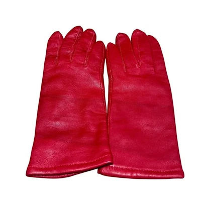 Vintage Fownes Women's Red Genuine Leather Driving Gloves Lined Sz 7 Holiday Red - Image 1 of 4
