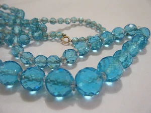 Vintage Art Deco Czech Aqua Blue Faceted Rock Crystal Graduated Bead Necklace - Picture 1 of 5