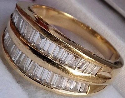 18Ct Gold 0.92Ct VS Diamond Art Deco Cluster Baguette Ring Size M Hallmarked - Image 1 of 4