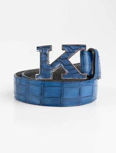 NEW KITON BLUE LEATHER CROCODILE BELT EU 105 CM - 42 KBEZ7 - Picture 1 of 2