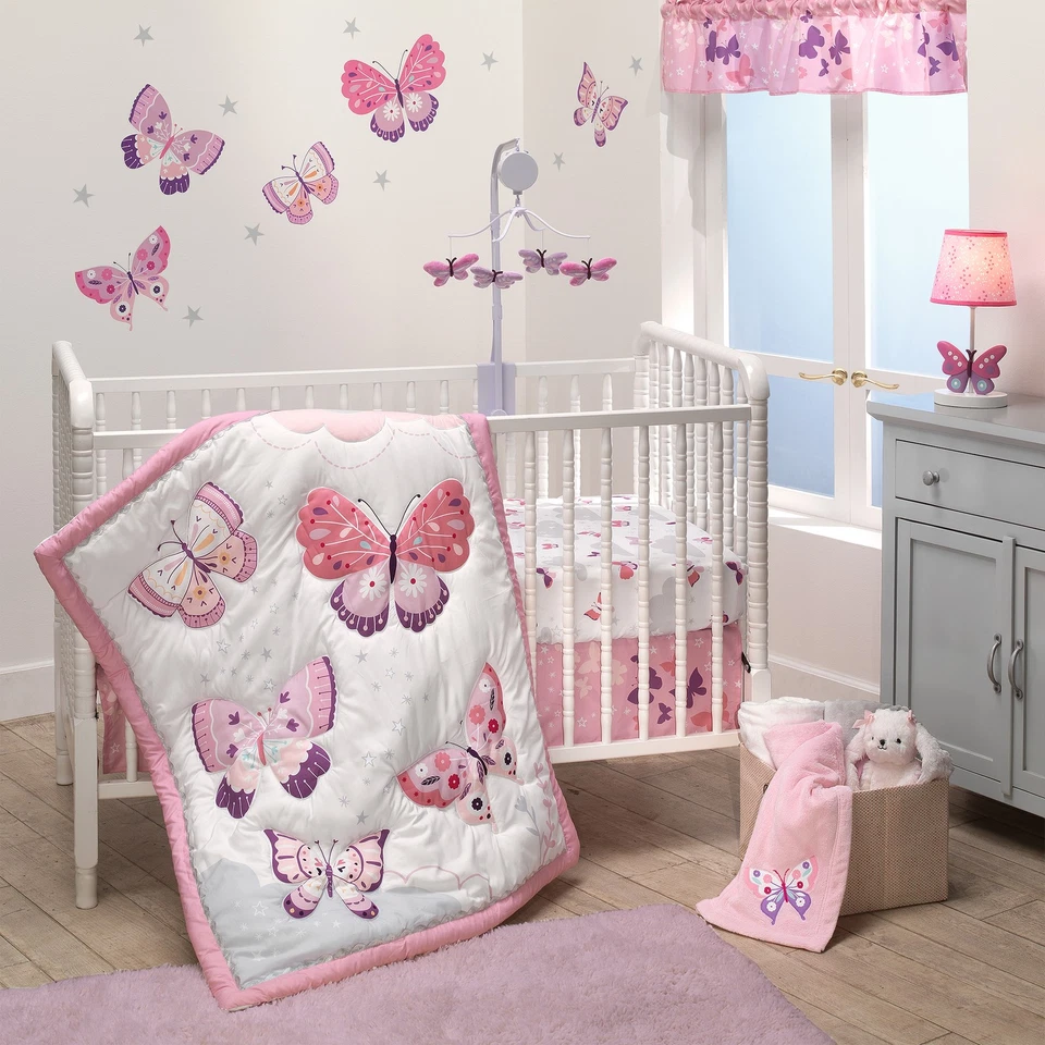 Bedtime Originals Butterfly Kisses Pink/Purple 3-Piece Baby Crib Bedding Set - Image 1 of 4