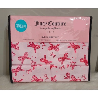 Juego de Sábanas Juicy Couture Queen Navidad Rosa Bastón de Caramelo Arco Ropa de Cama Nuevo con Etiquetas Foto 1 de 4