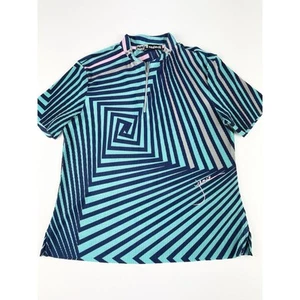 Jamie Sadock Medium 1/4 Zip Golf Top Crinkle Aqua Pink Blue Signed Short Sleeve - Picture 1 of 11