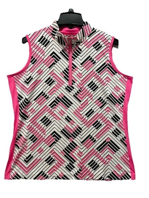 Camisa sin mangas Tail para mujer XL de golf/tenis rosa/negro/blanco geométrica cremallera Q usada en excelente estado Foto 1 de 4
