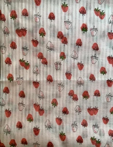 NEW Vintage 1960s Pink Cotton ORGANDY DIMITY FABRIC Red Strawberries   4 yd - Picture 1 of 9