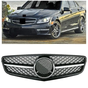 Front Grille Chrome Black Grill Fit For Mercedes Benz C63 C-Class W204 2008-2013 - Picture 1 of 10