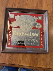 Insegna Vintage Budweiser Birreria - Vetro Specchiato con Cornice in Legno, 15”x15” - Foto 1 di 10