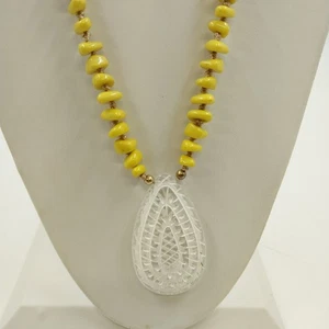 Plunder Alexandra Necklace Gold Tone Chain w Pale Yellow Beads & White Pendant - Picture 1 of 6