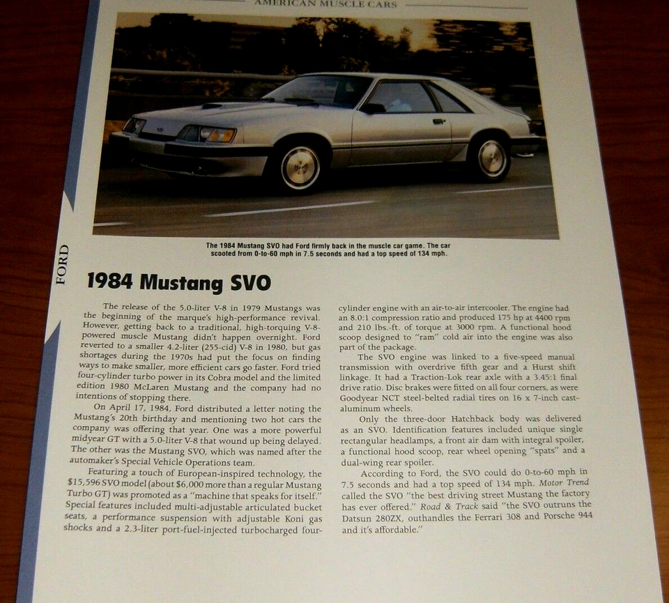 Mustang SVO 1984 información especificaciones foto 84 85 86 Ford Turbo Foto 1 de 1