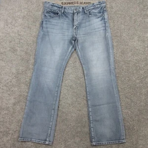 Express Jeans Mens 38x32 Slim Low Rise Bootcut Y2K Grunge Whisker Denim Pants - Picture 1 of 11