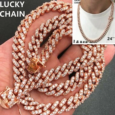 CONJUNTO DE PINOS BLING OUT ACABAMENTO OURO ROSA 14K COLAR CORRENTE ELOS CUBANOS 24"10mm 123g - Imagem 1 de 4