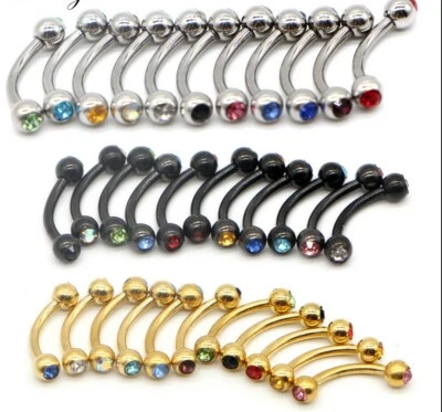 1 or 10pcs Double Gem Curved Eyebrow Bar Ball Gold Body Jewelry Ring barbell - Image 1 of 3