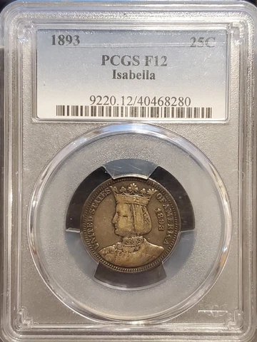 1893   Isabella  Commemorative Quarter  PCGS  F12  Free Shipping Cover