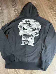 Marvel Punisher Jacket Men's Size Small Camo Skull Gray Full Zip Hoodie - Picture 1 of 7
