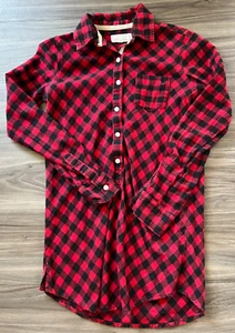 Preowned Women's Size S Red Flannel Aerie Button Down Long Sleeve Shirt Dress - Picture 1 of 2
