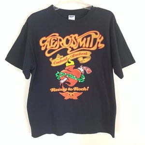 Vintage Men's Large Aerosmith Cocked Locked Ready to Rock Band Tee T Shirt Black - Picture 1 of 9