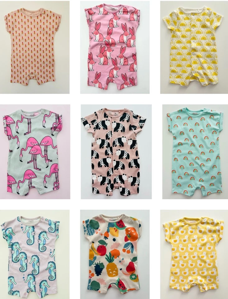 Baby Girl Next T-Shirt Rompers Cotton Summer Shortie Animals Pink Yellow NEW