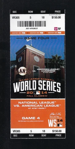 2014 WORLD SERIES KC ROYALS @ SF GIANTS FULL UNUSED BASEBALL TICKET GAME #4 Cover