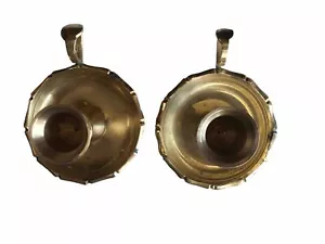 VTG. BRASS CHAMBER CANDLESTICK HOLDERS W/FINGER LOOP DRIP TRAY MADE - IN INDIA - Picture 1 of 9