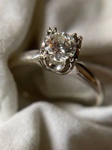 14K Weißgold Ring mit Solitär Diamant (0,37 ct.) Gr. 7 (um 1975) VINTAGE - Bild 1 von 8