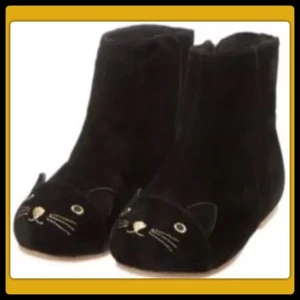 NWT Infant Girls 4 Gymboree RIGHT MEOW kitty Face faux SUEDE BOOTS black Cat - Picture 1 of 2