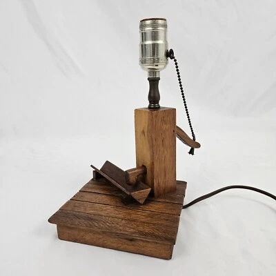 Vintage Rustic Water Pump Table Lamp Wooden Americana Country Primitive 50's MCM - Image 1 of 4
