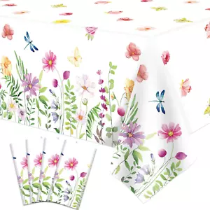 4 Pack Spring Floral Tablecloth Wild Flowers Table Cloth Plastic Spring Floral T - Picture 1 of 9