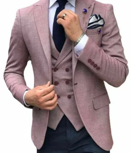 Designer Business Bordeaux Rot Weiß Kariert Herrenanzug Sakko Weste Hose Slim 46 - Bild 1 von 4