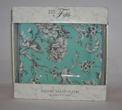 222 Fifth ADELAIDE Turquoise Square Salad Luncheon Plates SET of 4 NEW - Image 1 of 4