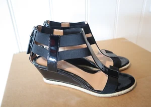 FLORSHEIM Size 9 Womens Open Toe Mule Straps T top Back Zip + Espa Detail Wedge - Picture 1 of 6