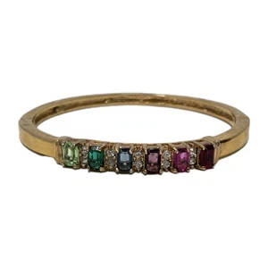 Multicolor Jewel Tone Rhinestone Gold Tone Bangle Hinge Bracelet Vintage - Picture 1 of 16