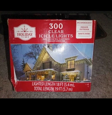 NIB Holiday Time Clear Incandescent Icicle Christmas Lights 300 Count - Image 1 of 2