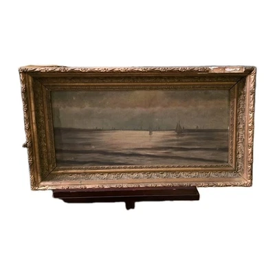19th Century Antique Nautical Seascape Oil Painting On Board Documented On Back - Image 1 of 4
