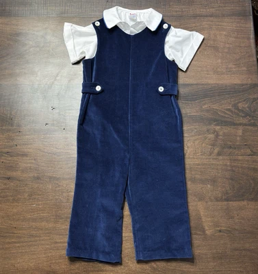 Antigo Meninos Veludo Azul Jon Jon Romper Botão de Férias Ombros Imp Originals Saks - Imagem 1 de 4