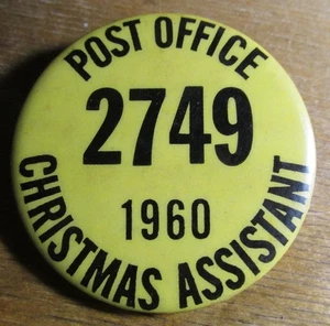 US Post Office 1960 assistente di Natale #2749 pulsante/distintivo in celluloide pinback - Foto 1 di 2