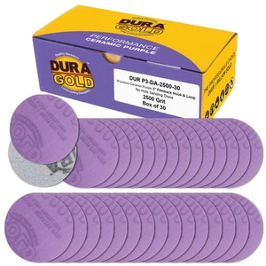 Discos de lija de cerámica púrpura de 3" de grano 2500, caja de 30 - papel de lija de gancho y bucle - Imagen 1 de 5