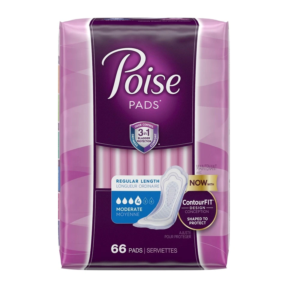 Poise 46968 Incontinence Pads Moderate Absorbency Regular 132 Count