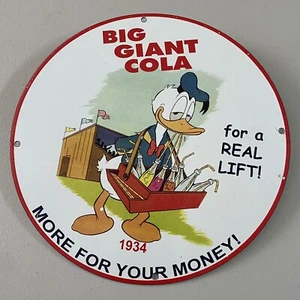VINTAGE BIG GIANT COLA PORCELAIN SIGN GAS OIL SODA POP DRINK VENDOR PUMP PLATE - Picture 1 of 12