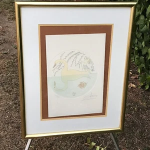 SALVADOR DALI Vintage Años 70 ZODIACO ABSTRACTO VIRGO CISNES SURREALISTAS MODERNO FIRMADO - Imagen 1 de 13