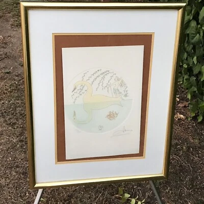 SALVADOR DALI Vintage Años 70 ZODIACO ABSTRACTO VIRGO CISNES SURREALISTAS MODERNO FIRMADO Foto 1 de 4