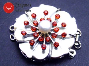 Cierre de carcasa de cristal rojo y perla blanca natural 35 mm 3 hebras para fabricación de joyas - Imagen 1 de 6