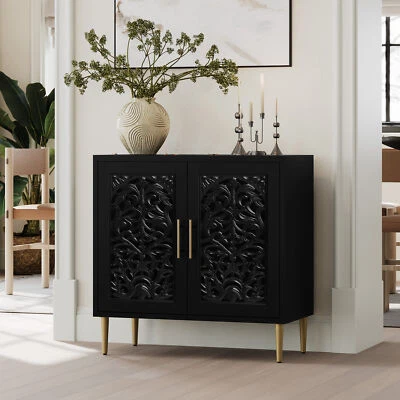 Accent Cabinet Sideboards with 2 Doors Vintage Hollow Carving Buffet Cabinet NEW - Image 1 of 4