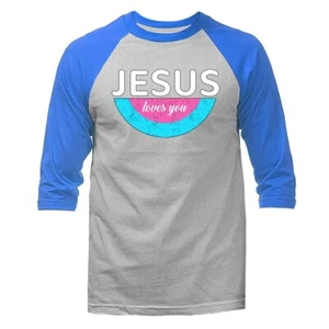 Jesús Te Ama Cristiano Religioso Dios Biblia Iglesia Jesús Manga 3/4 Raglán - Imagen 1 de 10